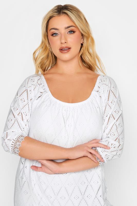YOURS Curve White Pointelle Lace Trim Top