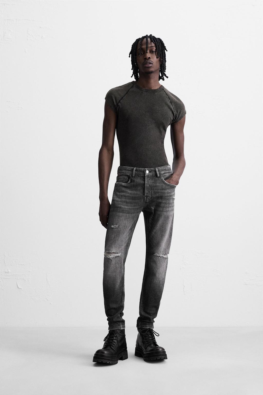 Ripped Skinny Fit Jeans - Grey