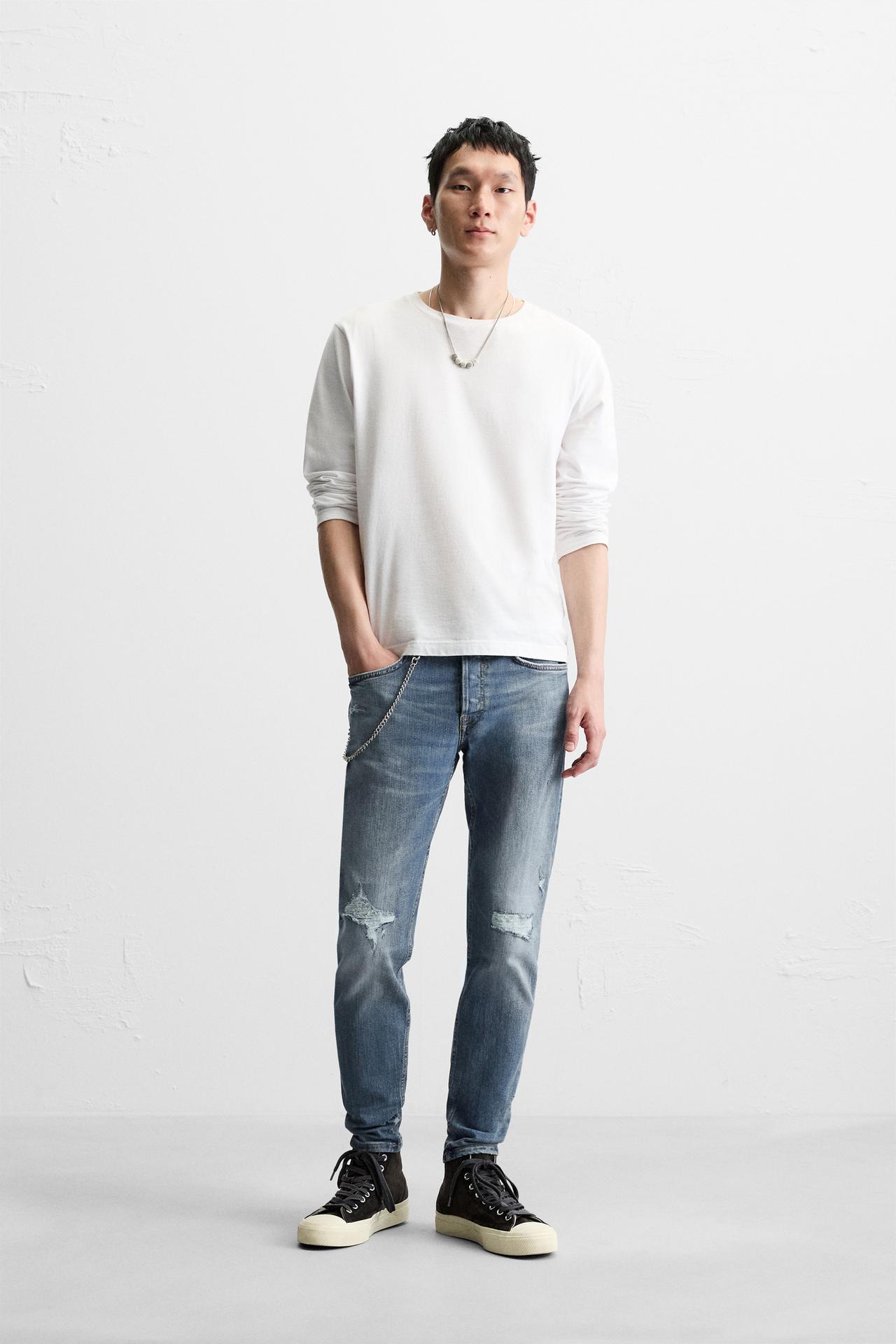 Ripped Skinny Fit Jeans - Mid BLue