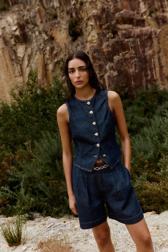 ZARA Z1975 DENIM SHORTS WITH DARTS AND BELT