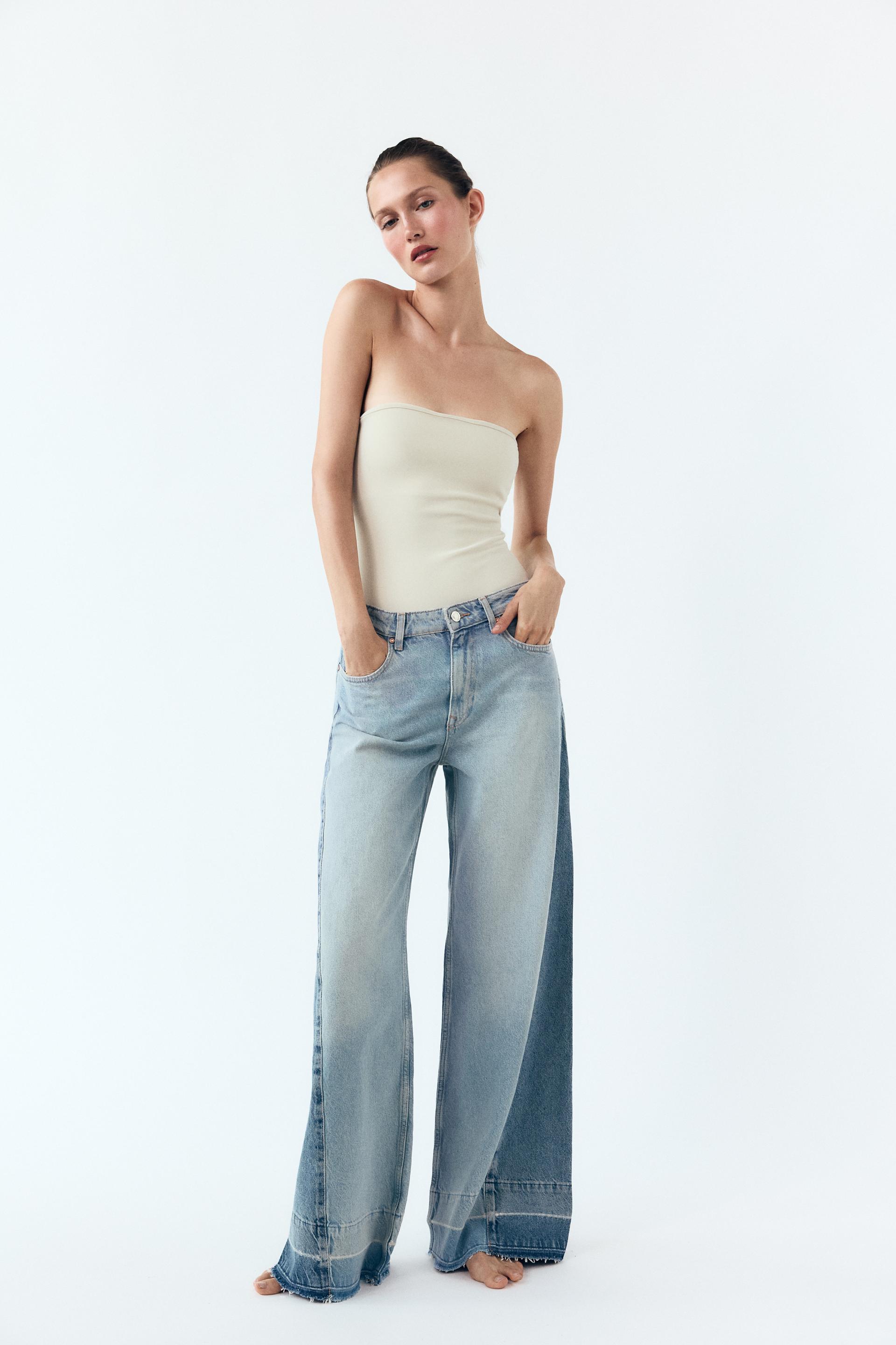 ZARA Z1975 CONTRAST MID-WAIST WIDE-LEG JEANS