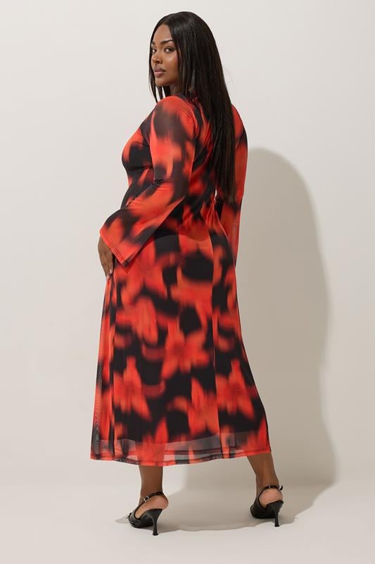 LIMITED COLLECTION Curve Red Floral Mesh Midaxi Dress