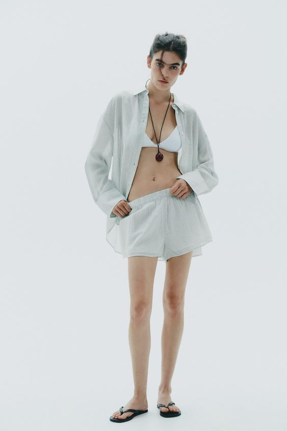 ZARA STRIPED GAUZE PYJAMA SHORTS