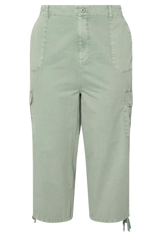 YOURS Curve Sage Green Cotton Cropped Cargo Trousers