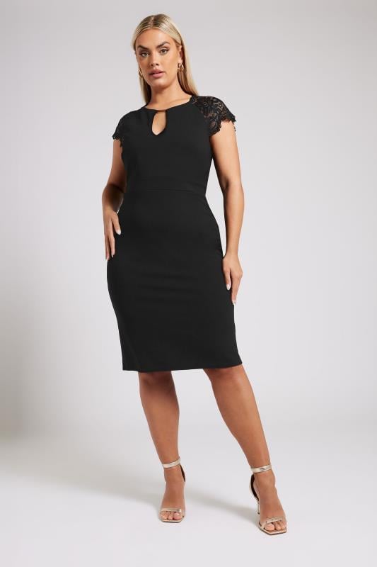 YOURS LONDON Curve Black Lace Keyhole Midi Dress