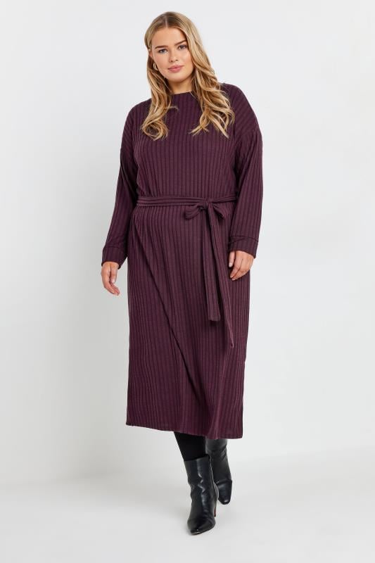 YOURS Curve Purple High Neck Knitted Midi Dress