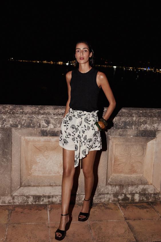 ZARA EMBROIDERED PAPER BAG BERMUDA SHORTS