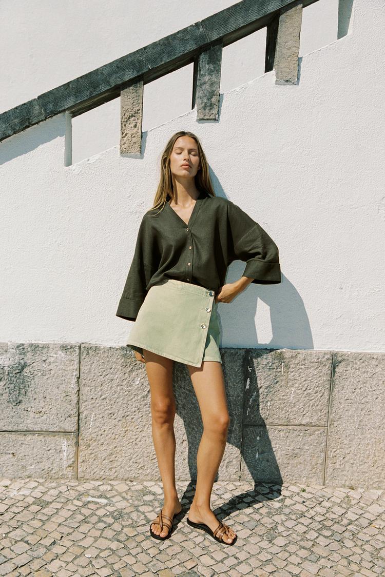 ZARA WIDE-SLEEVE LINEN BLEND SHIRT