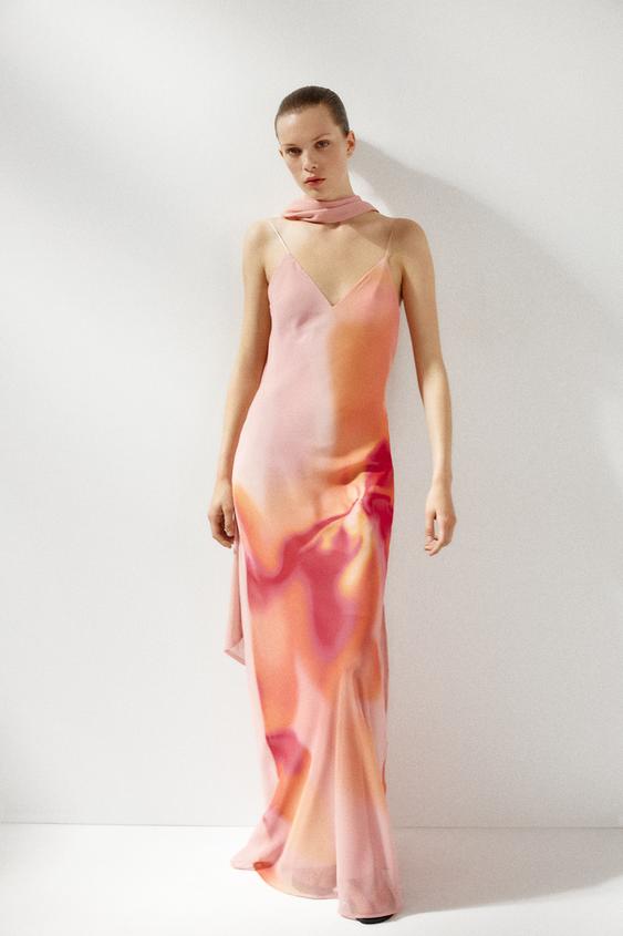 LONG PRINTED DRESS WITH SCARF