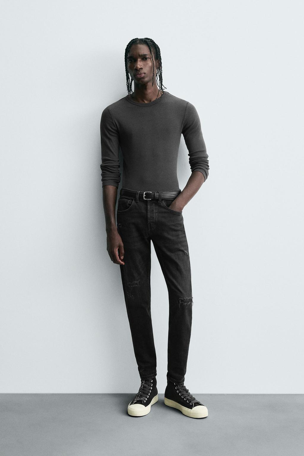 Ripped Skinny Fit Jeans - Charcoal