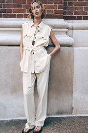 ZARA STRAIGHT-LEG LINEN BLEND TROUSERS