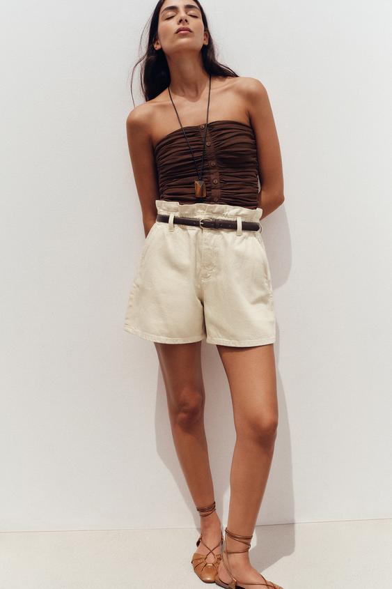 ZARA Z1975 DENIM PAPERBAG BERMUDA SHORTS WITH BELT