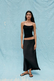 SATIN MIDI SKIRT - BLACK