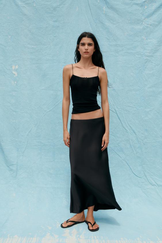 SATIN MIDI SKIRT - BLACK