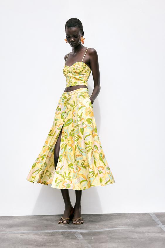 PRINTED LINEN BLEND SKIRT