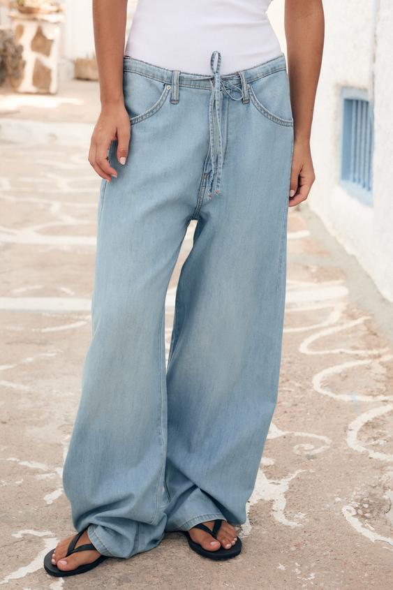 ZARA DRAWSTRING LOOSE-FITTING DENIM TROUSERS