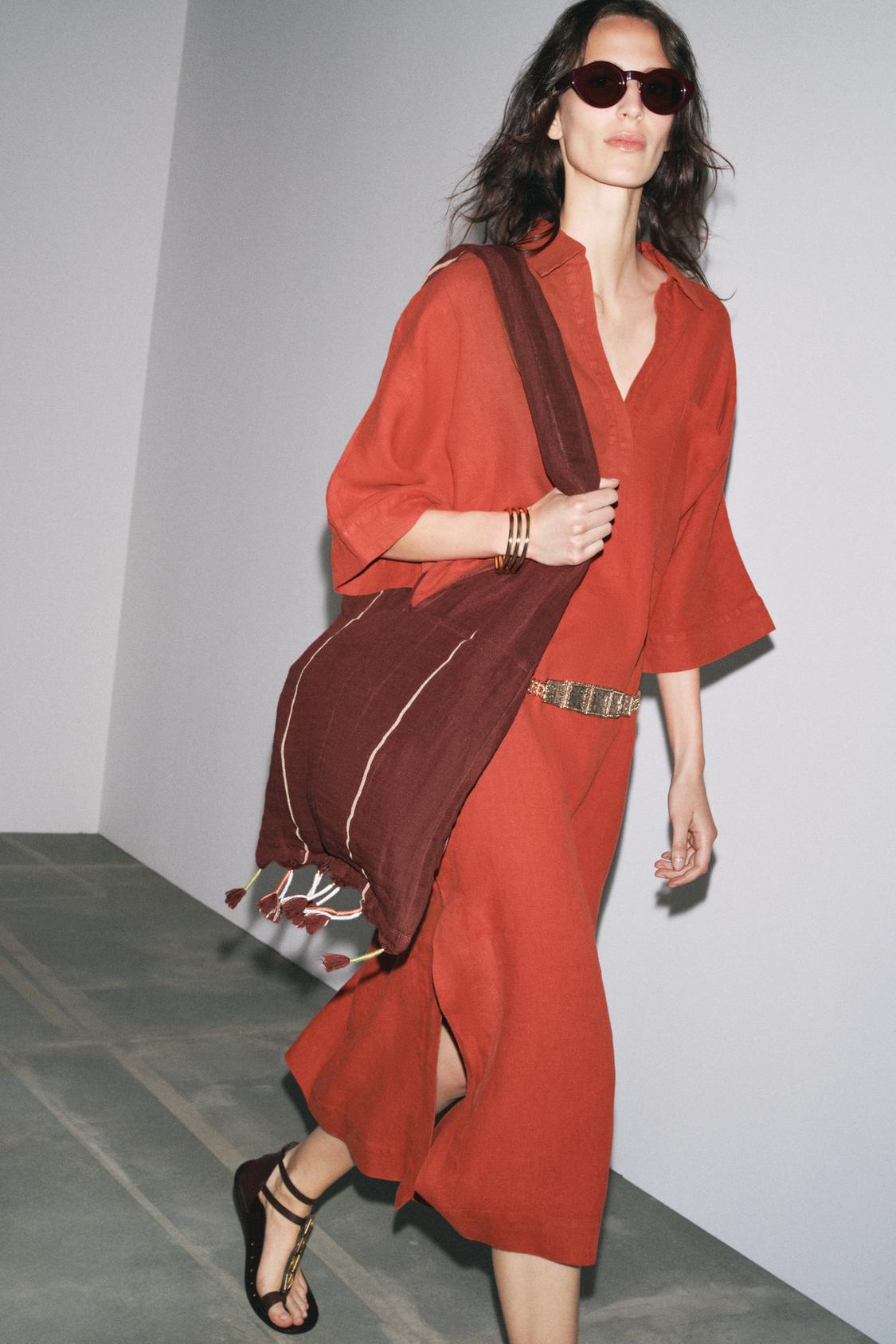 FRINGED LINEN BLEND SCARF BAG
