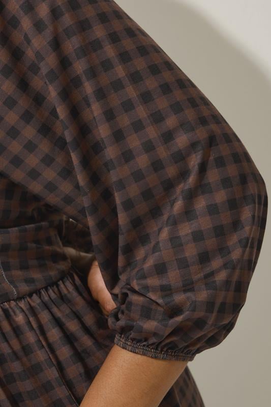LIMITED COLLECTION Curve Brown Gingham Puff Sleeve Midi Dress