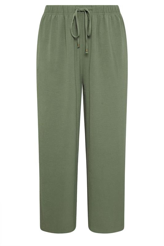 YOURS Curve Khaki Green Twill Wide Leg Trousers