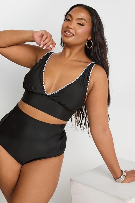 YOURS Curve Black Stitched Plunge Bikini Top
