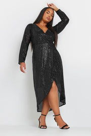 YOURS Curve Black Sequin Embellished Wrap Dress