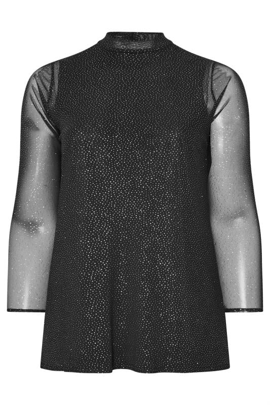YOURS LONDON Curve Black Glitter Long Sleeve Mesh Top