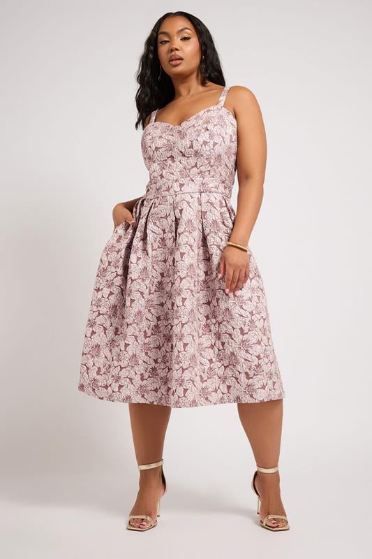 YOURS LONDON Curve Pink Floral Jacquard Sweetheart Prom Dress