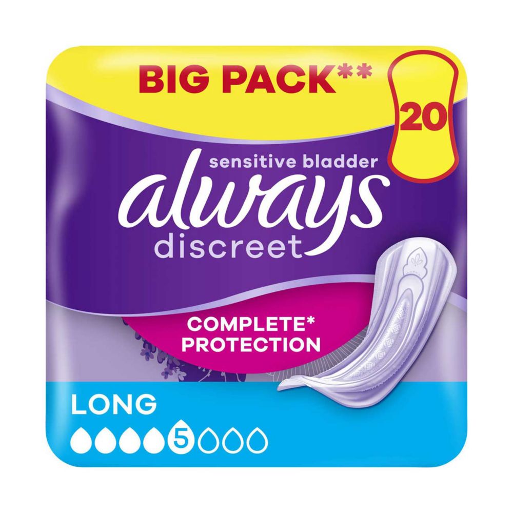 Always Discreet Incontinence Pads Plus Women Long x20