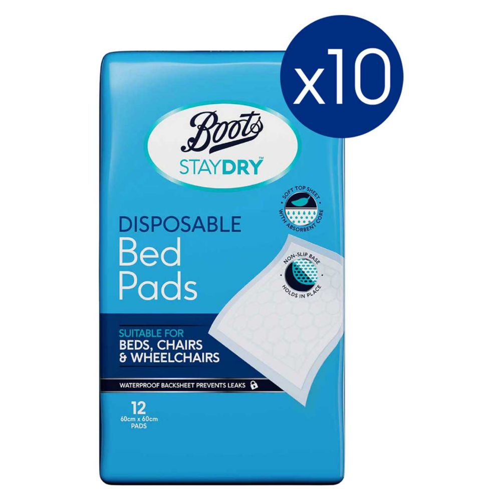 Boots Staydry Disposable Bed Pads - 120 Pack (10 Pack Bundle)