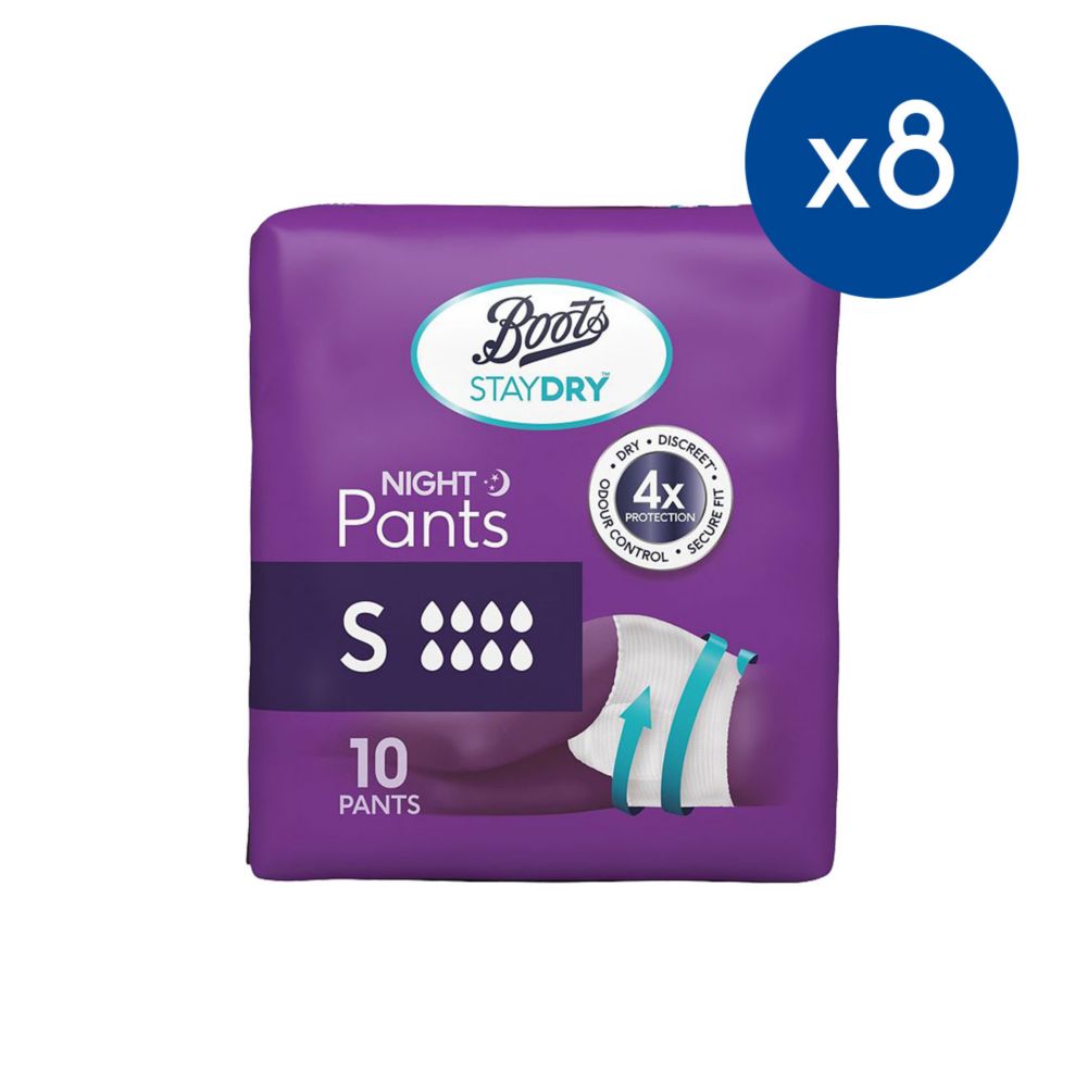 Boots Staydry Night Pants Small - 80 Pants (8 Pack Bundle)