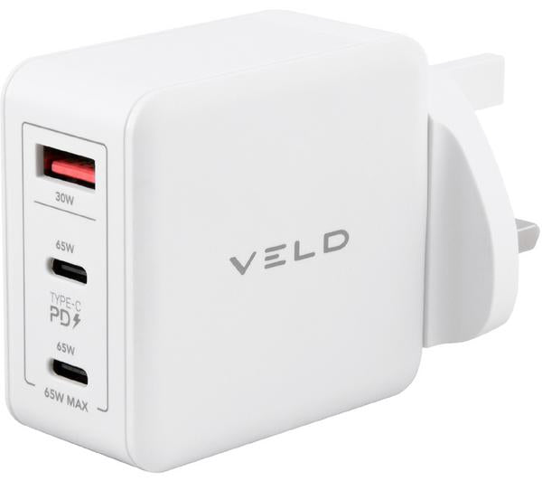 VELD VHG65JW Super-Fast 65 W 3-port USB Wall Charger - White