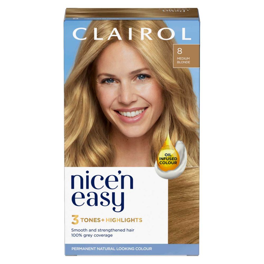 Clairol Nice'n Easy Crème Oil Infused Permanent Hair Dye 8 Medium Blonde 177ml