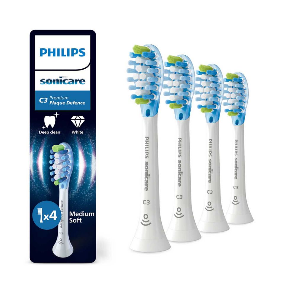 Philips Sonicare Premium Plaque Defence BrushSync Enabled Replacement Toothbrush Brush Heads 4pk (White) HX9044/17