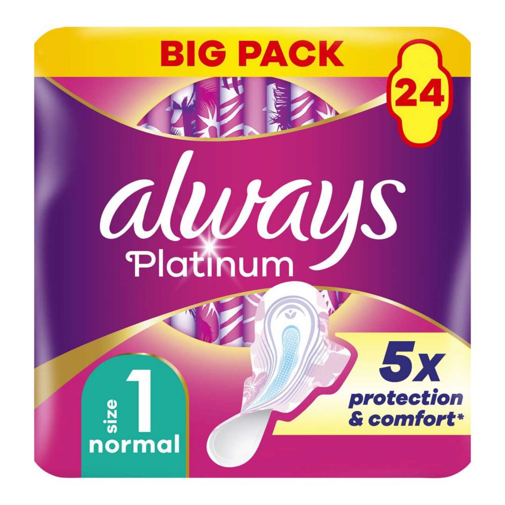 Always Platinum Normal Sanitary Towels With Wings 24 Pads