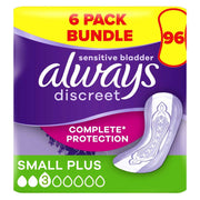 Always Discreet Incontinence Pads Small Plus - 96 pads (6 pack bundle)