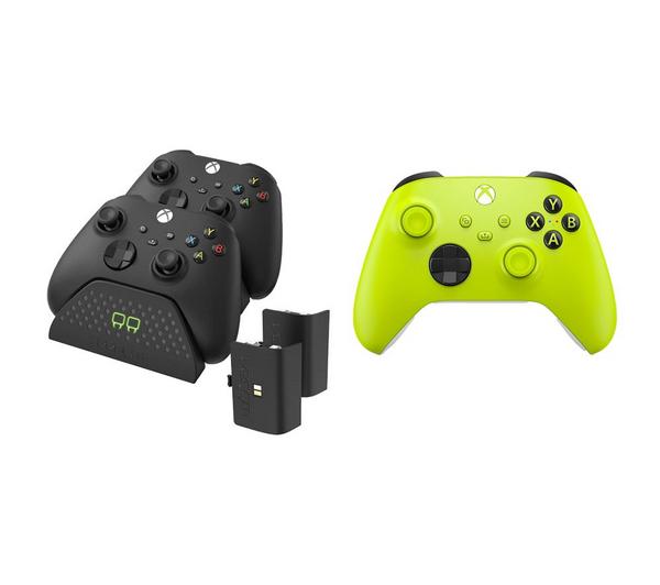 XBOX Wireless Controller (Yellow) & VS2881 Xbox Series X/S & Xbox One Twin Docking Station (Black) Bundle