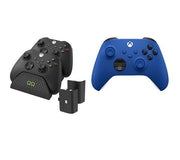 XBOX Wireless Controller (Blue) & VS2881 Xbox Series X/S & Xbox One Twin Docking Station (Black) Bundle