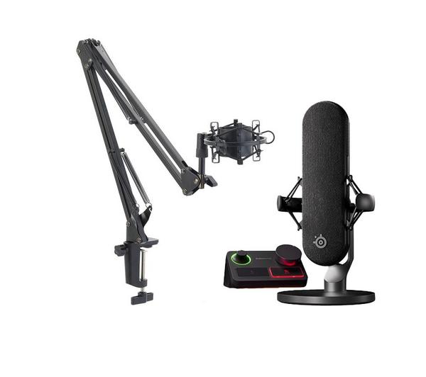 STEELSERIES Alias Pro XLR Microphone, Stream Mixer & ADXMCARM24 Microphone Boom Arm Bundle