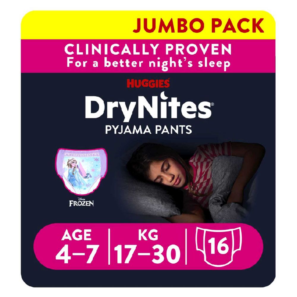 Huggies DryNites Girls Pyjama Pants, 16 Pants, 4-7 years 17-30kgs