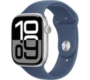 APPLE Watch Series 10 Cellular - 46 mm Silver Aluminium Case with Denim Sport Band, S/M