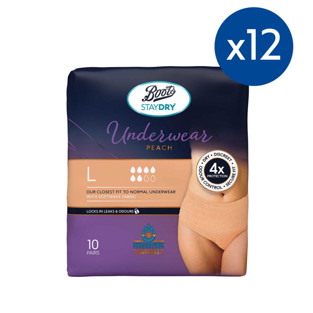 Boots Staydry Underwear Pants Large - 120 Pants (12 Pack Bundle)