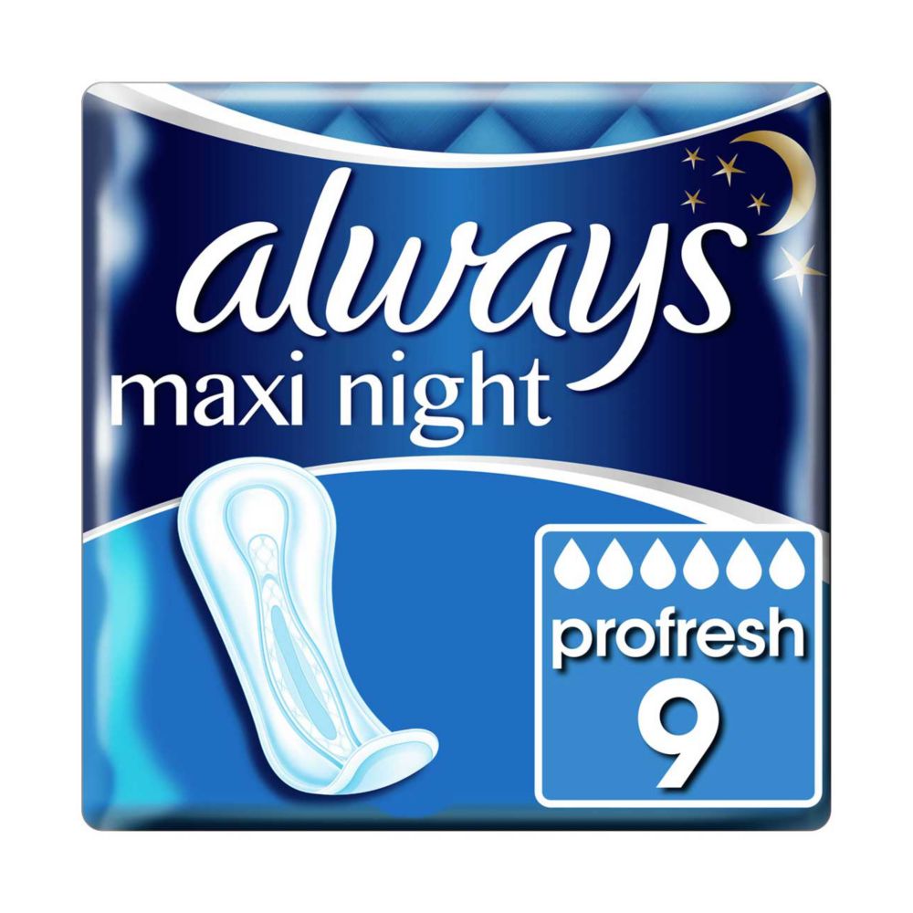 Always Maxi Profresh Night Sanitary Towels X9