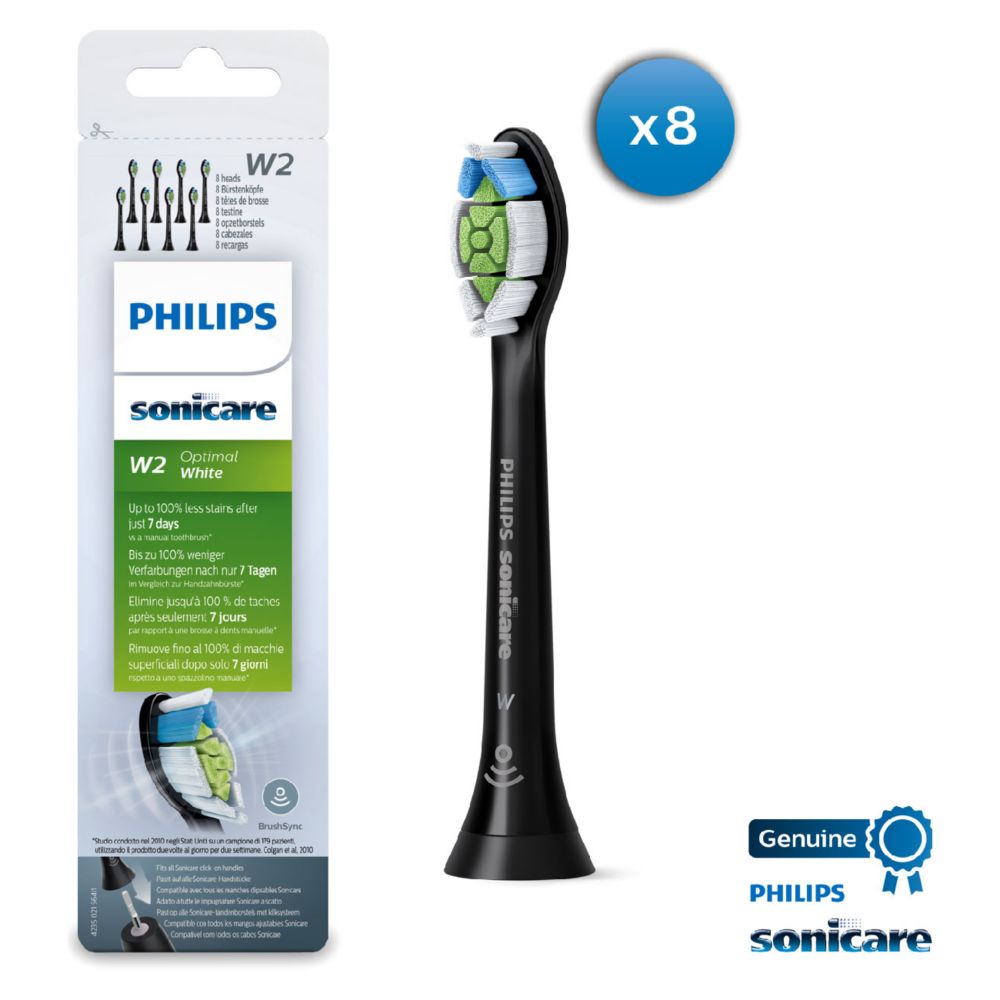 Philips Sonicare Optimal White BrushSync Enabled Replacement Toothbrush Brush Heads (Black) 8 pack HX6068/13