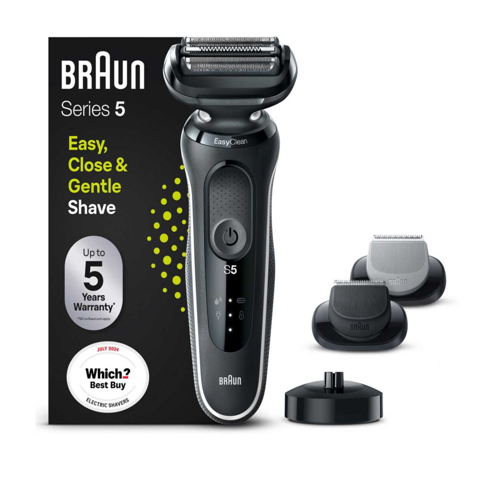 Braun Series 5 Electric Shaver with Charging Stand and 2 Easy Click Attachments - White 50-W4650cs