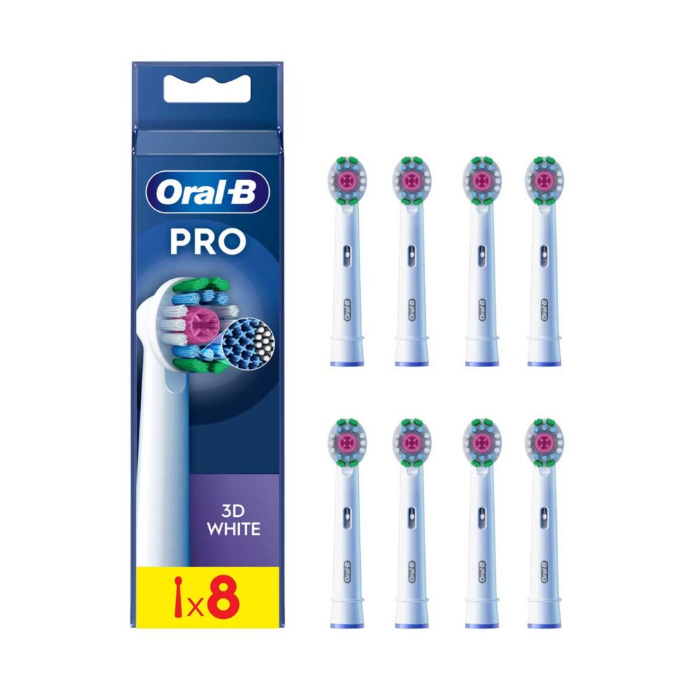 Oral-B 3D White Toothbrush Head with CleanMaximiser Technology, 8 Pack