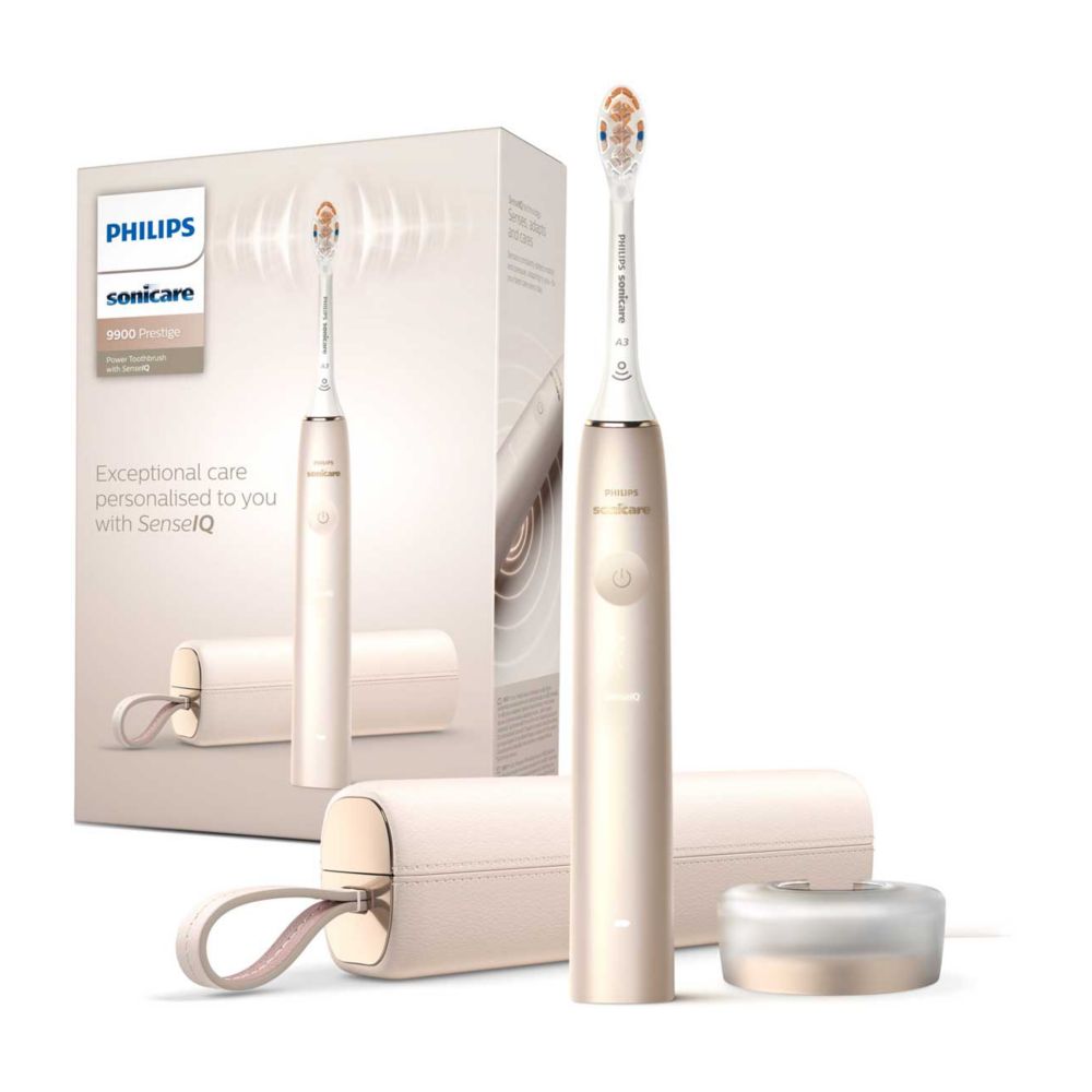 Philips Sonicare Electric Toothbrush Prestige 9900 Champagne with USB Charging Case & SenseIQ HX9992/11