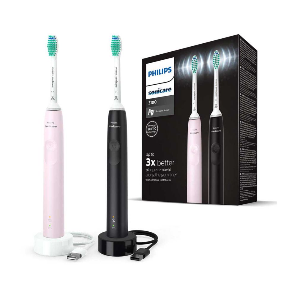 Philips Sonicare Electric Toothbrush Dual Pack 3100 Sugar Rose and Black HX3675/15