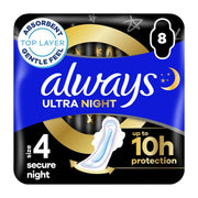 Always Ultra Sanitary Towels Secure Night (Size 4) With Wings 8 Pads, Super Absorbent And Ultra Thin, For Menstrual Periods