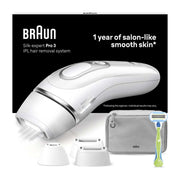 Braun Silk·expert Pro 3, Women’s IPL, At Home Hair Removal Device with Pouch, White/Silver, PL3233