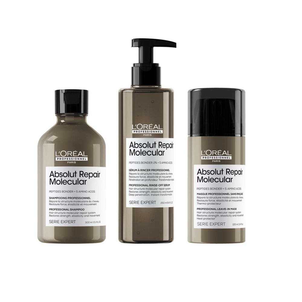 L'oréal Professionnel Serie Expert Absolut Repair Molecular Shampoo, Rinse-off Serum and Leave-In Cream Routine